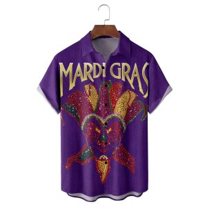 Mardi Gras Art Glitter Clown Mask Purple Hawaiian Shirt 1