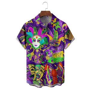 Mardi Gras Art Mask Purple Hawaiian Shirt 1