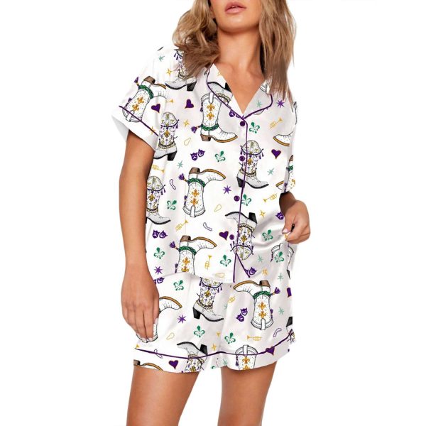 Mardi Gras Cowboy Boot Print Pajama Set 1