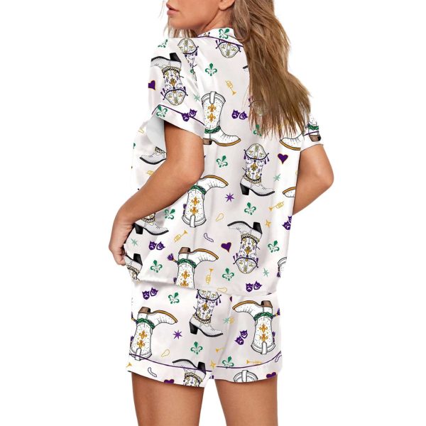 Mardi Gras Cowboy Boot Print Pajama Set 2