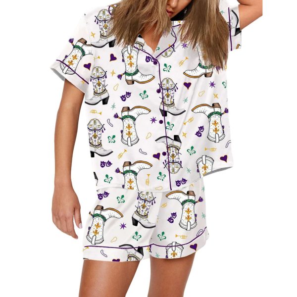 Mardi Gras Cowboy Boot Print Pajama Set