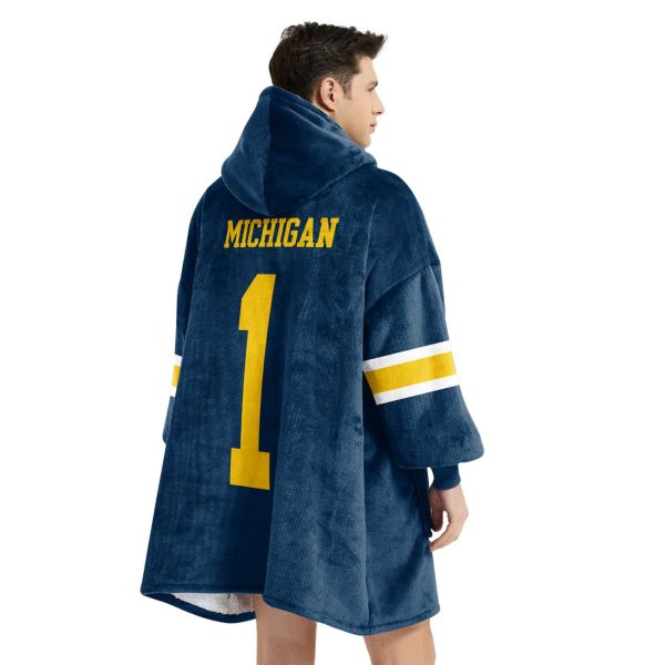 Michigan 1 Football Unisex Blanket Hoodie 4