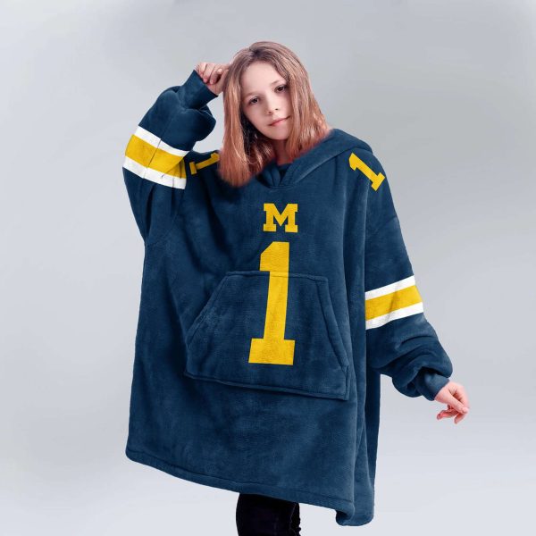 Michigan 1 Football Unisex Blanket Hoodie 5