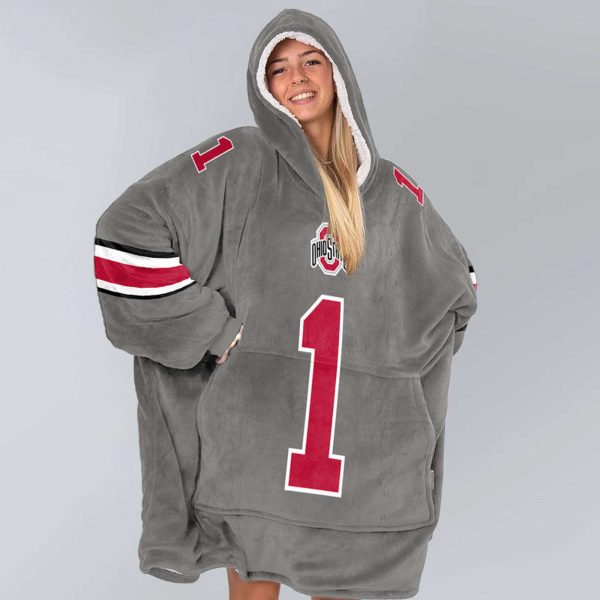 Ohio State 1 Football Unisex Blanket Hoodie 3