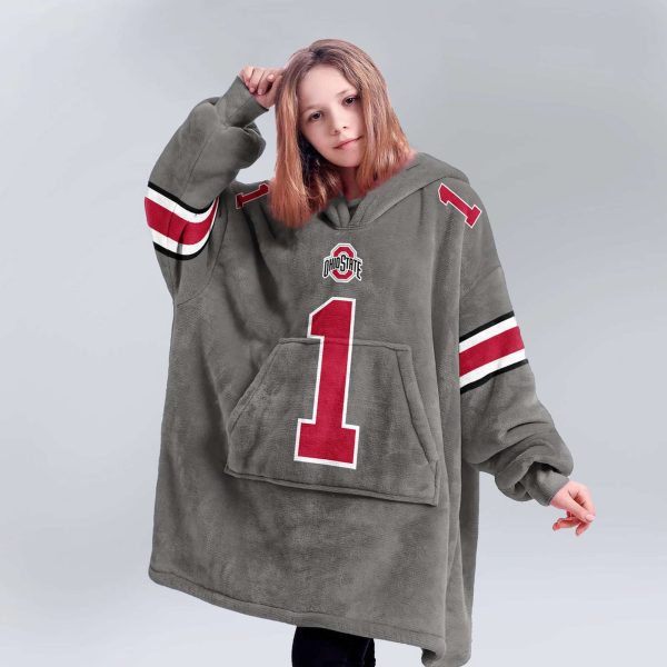 Ohio State 1 Football Unisex Blanket Hoodie 5