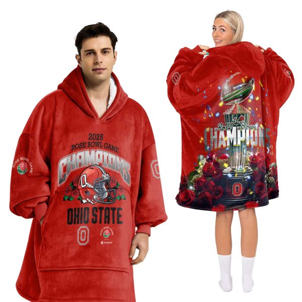 Ohio State 2025 Rose Bowl Game Champions Football Unisex Blanket Hoodie 2