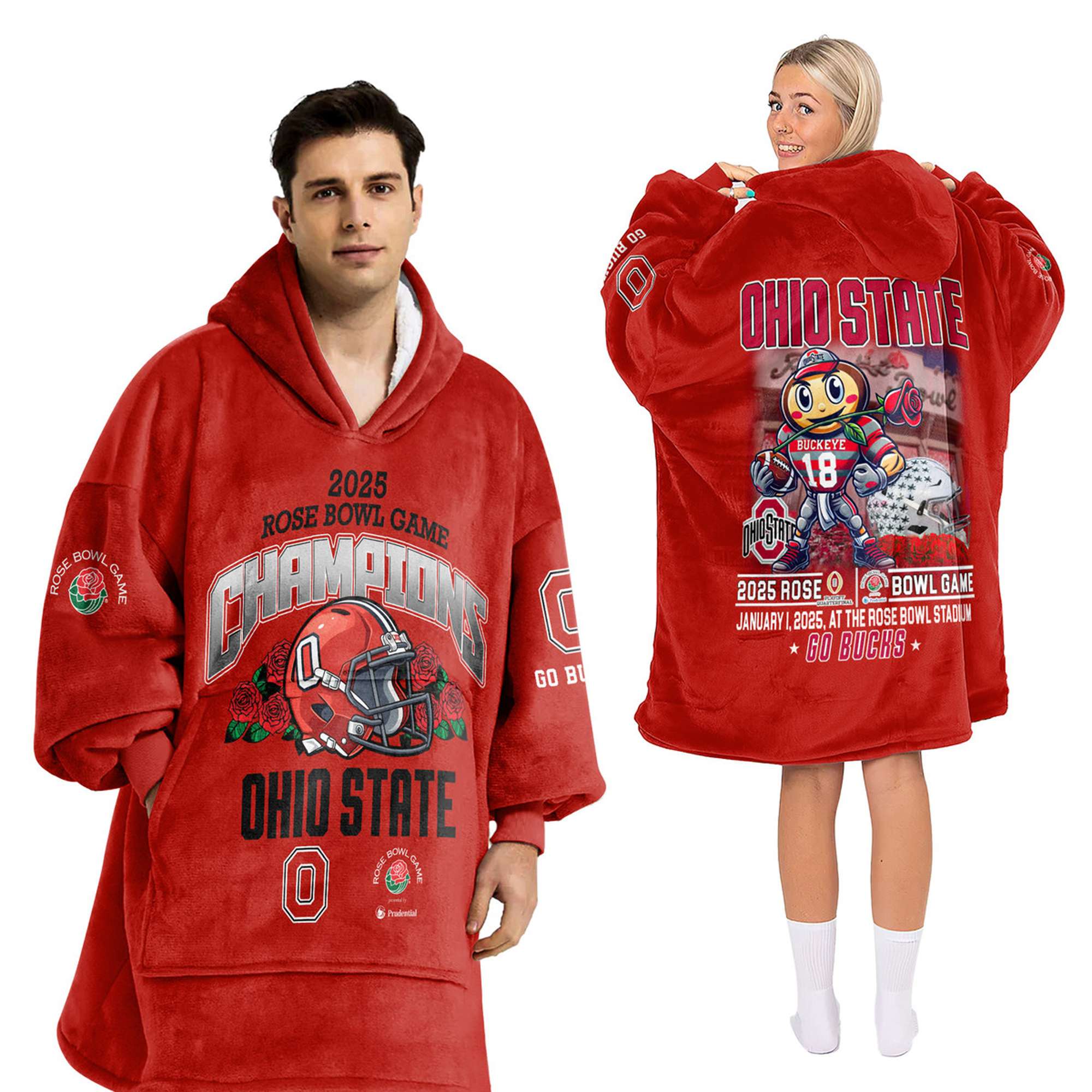 Ohio State 2025 Rose Bowl Game Football Unisex Blanket Hoodie