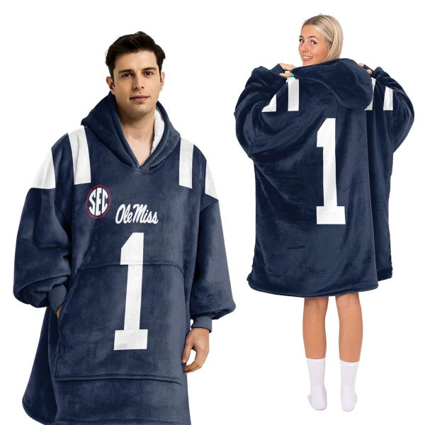 Ole Miss 1 Football Blanket Hoodie 2