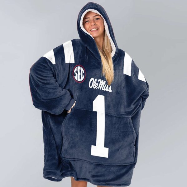 Ole Miss 1 Football Blanket Hoodie 3