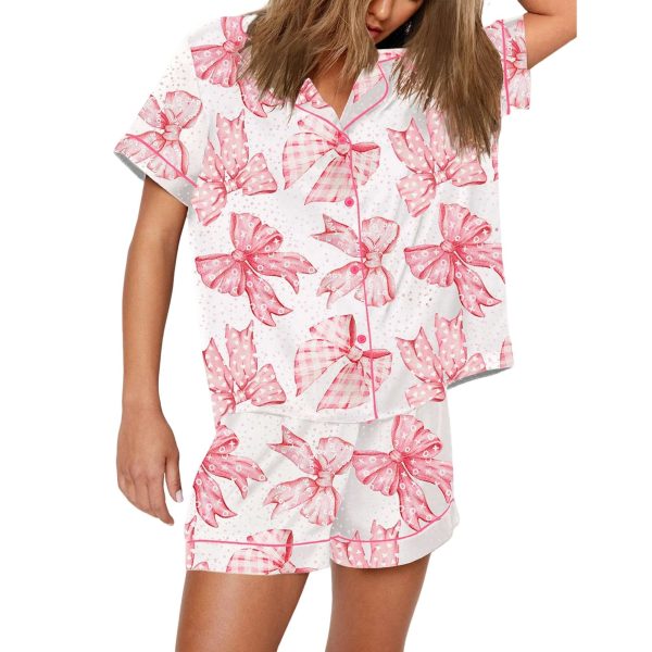 Pink Valentines Day Bows Print Pajama Set