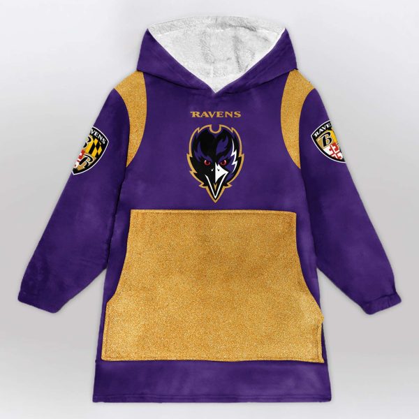 Ravens Purple Rising Football Unisex Blanket Hoodie 1