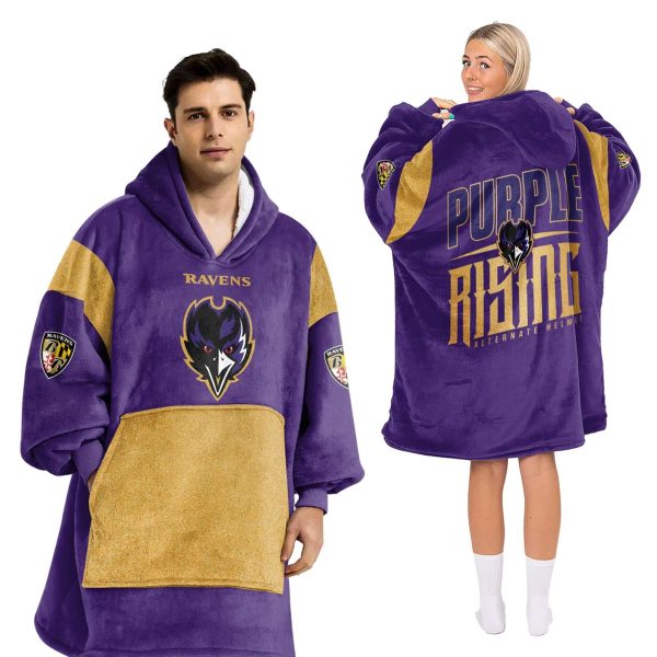 Ravens Purple Rising Football Unisex Blanket Hoodie 2