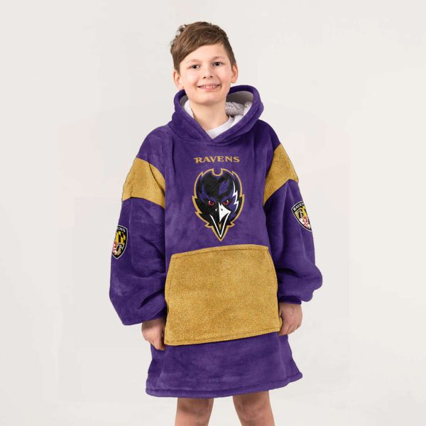 Ravens Purple Rising Football Unisex Blanket Hoodie