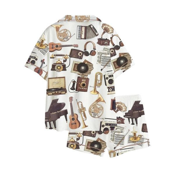 Retro Musical Guitar Instrument Gramophone Piano Art Print Pajama Set