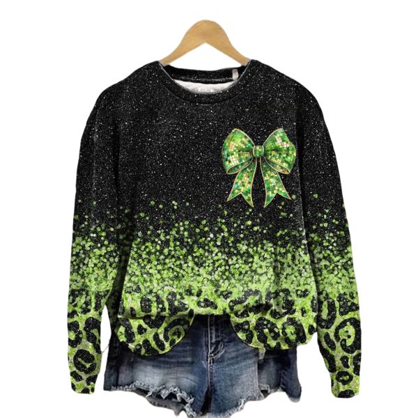 Sequin Bow Tie Printed St Patricks Day Sweatshirt