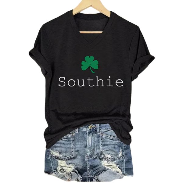 Southie St Patricks Day Print V Neck Shirt 1