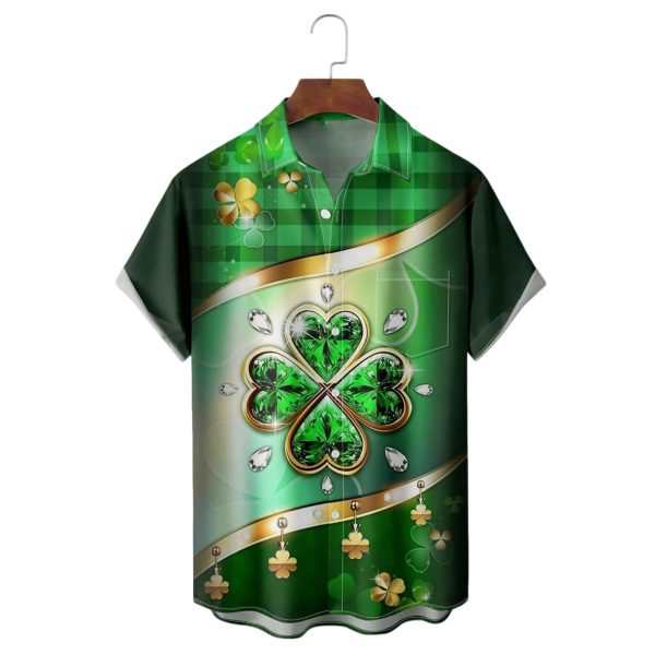 St Patricks Day Crystal Clover Hawaiian Shirt 1