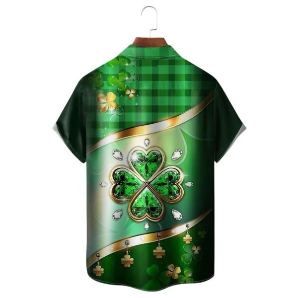 St Patricks Day Crystal Clover Hawaiian Shirt