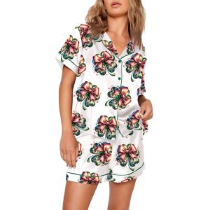 St Patricks Day Disco Shamrock Print Pajama Set 1