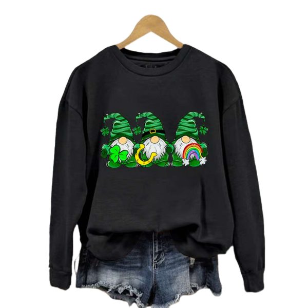 St Patricks Day Gnomes Print Crew Neck Sweatshirt 1