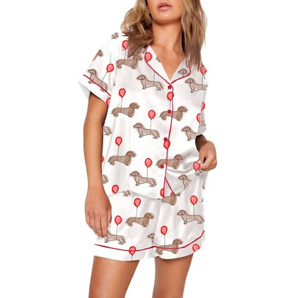 Valentine Dachshund Dog Print Pajama Set 1