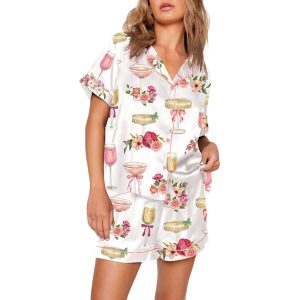 Valentine Petals And Prosecco Watercolor Pajama Set 1