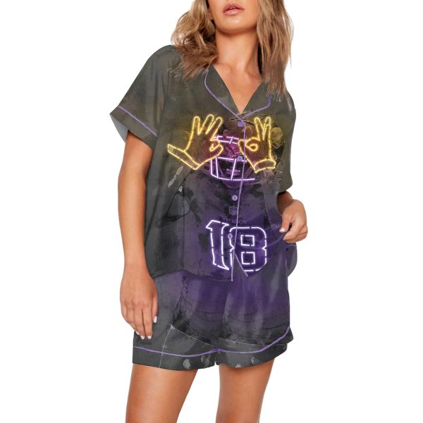 Vikings Justin Jefferson Poster Neon Pajama Set 1