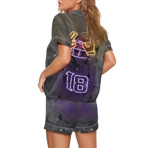 Vikings Justin Jefferson Poster Neon Pajama Set 2