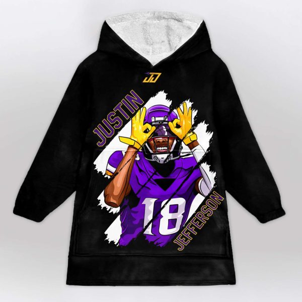 Vikings Justin Jeffersun Football Unisex Blanket Hoodie 1