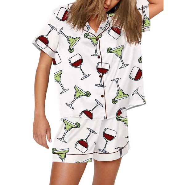 Wine Glass And Martini Print Pajama Set