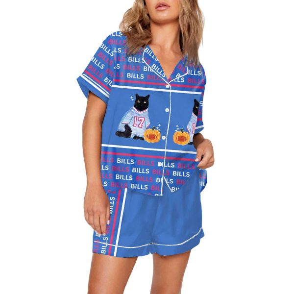 Womens Bills Football Cat Art Print Pajama Set 1