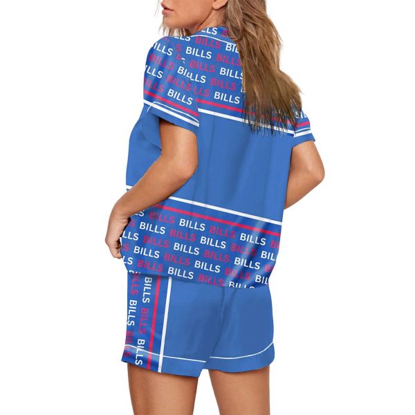 Womens Bills Football Cat Art Print Pajama Set 2