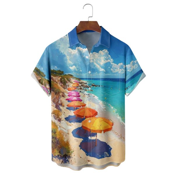 Beach Oil Painting Parasol Hawaiian Shirt 2