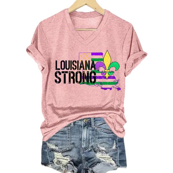 Louisiana Strong Fleur De Lis V Neck Shirt 2