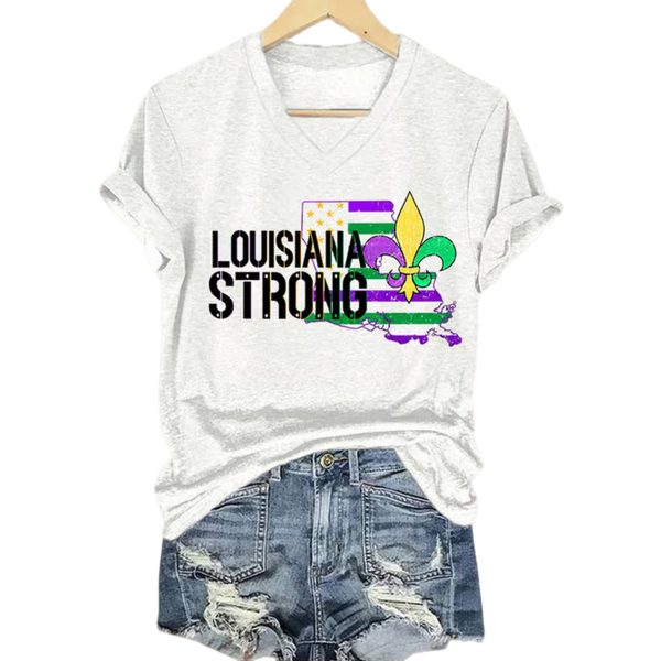 Louisiana Strong Fleur De Lis V Neck Shirt